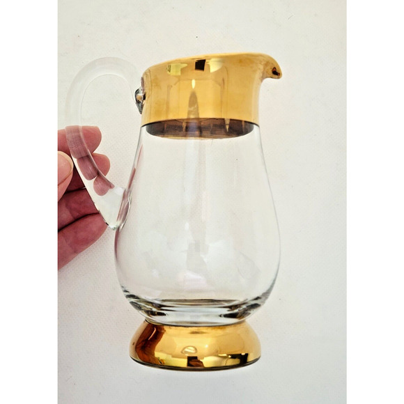 CREAMER PITCHER-Small Vase-Clear-Gold Trim-Unique-Table or Decor - Picture 2 of 6